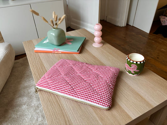 Housse pour ordinateur 13 pouces en vichy rouge, intérieur vichy rouge