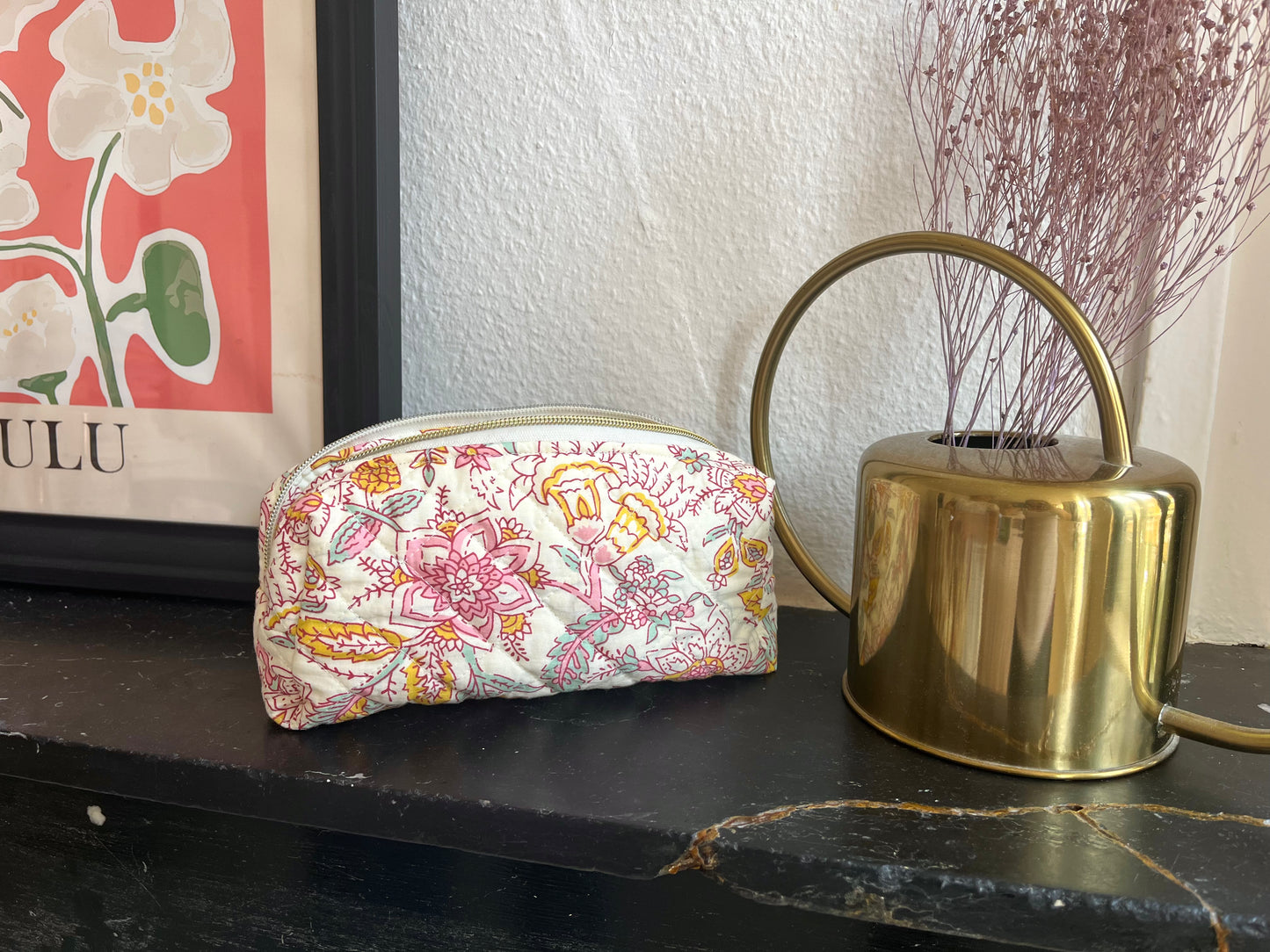 Trousse scolaire en tissu matelassé aux motifs printaniers