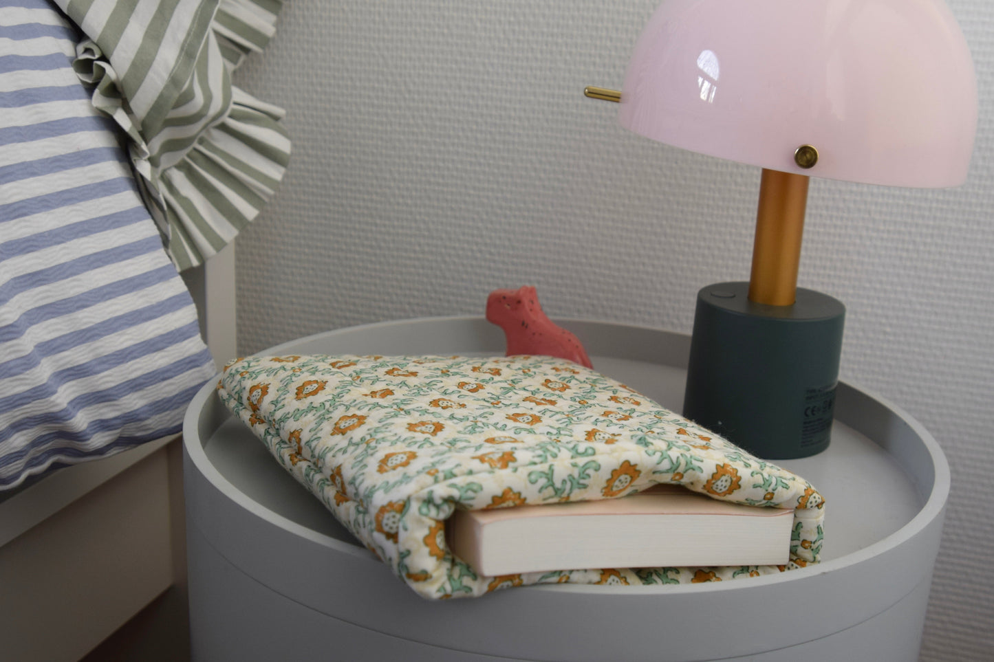 Housse à livre en tissu matelassé vert et jaune - Maisonlili