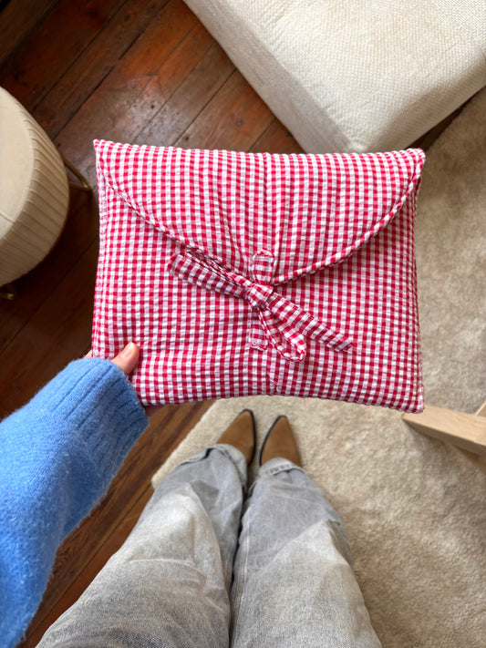 Housse pour Ipad à noeud, en vichy rouge