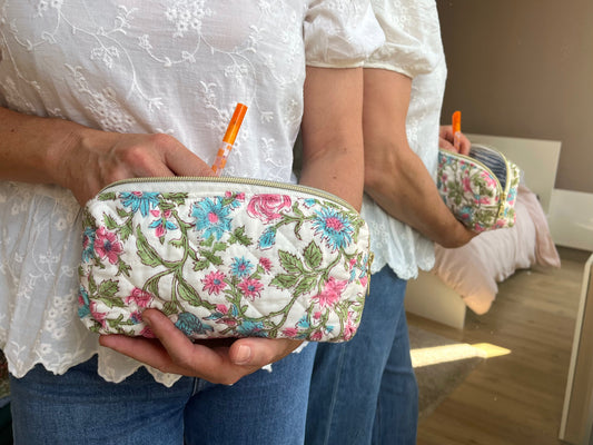 Trousse scolaire en tissu matelassé à fleurs, intérieur rayé Maisonlili