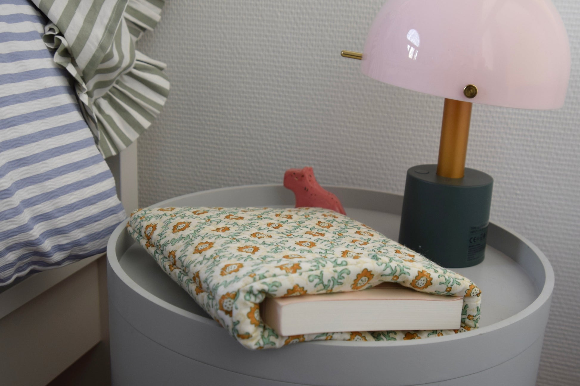 Housse à livre en tissu matelassé vert et jaune - Maisonlili