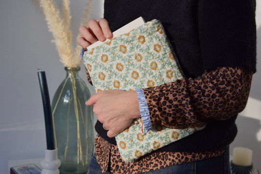 Housse à livre en tissu matelassé vert et jaune - Maisonlili