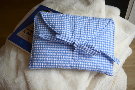 Housse à livre ou liseuse, à noeud en vichy bleu - Maisonlili