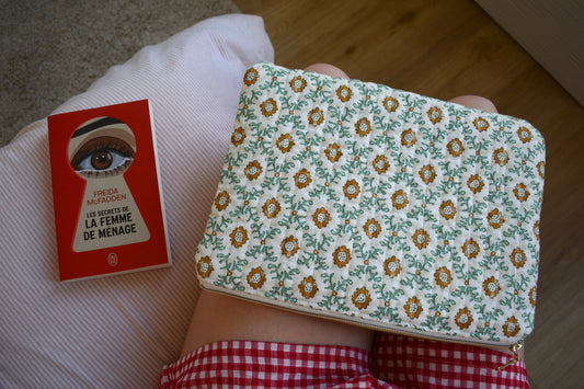 Housse pour Ipad en tissu matelassé fleuri vert et jaune - Maisonlili