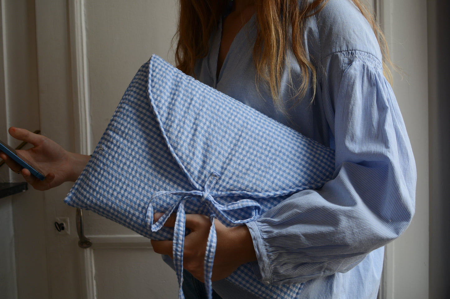 Housse pour ordinateur 13 pouces en vichy bleu - Maisonlili