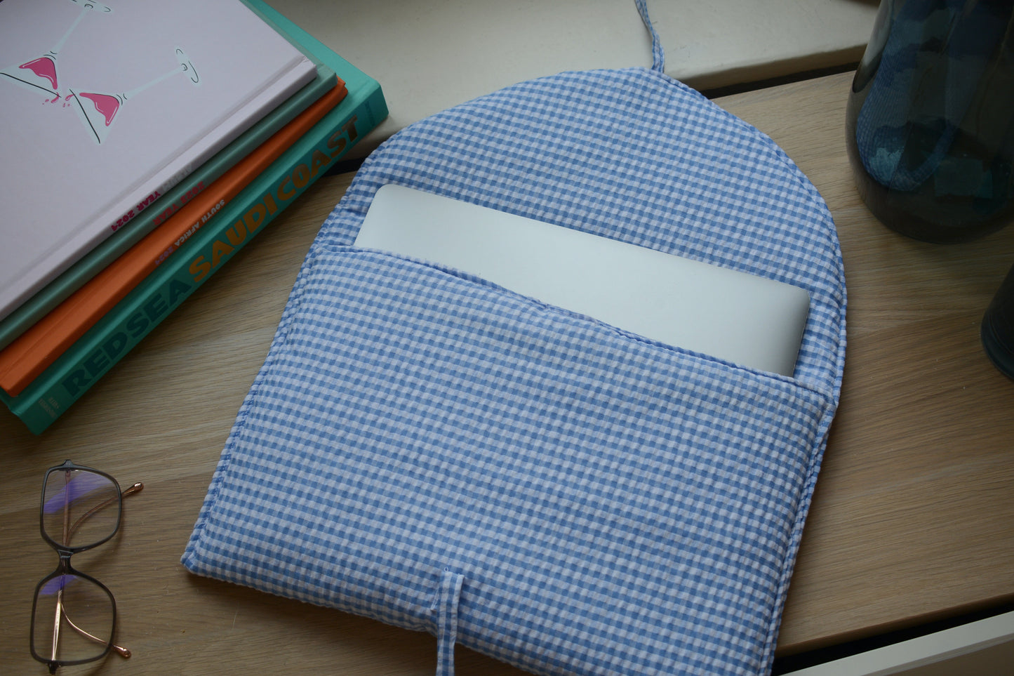 Housse pour ordinateur 13 pouces en vichy bleu - Maisonlili