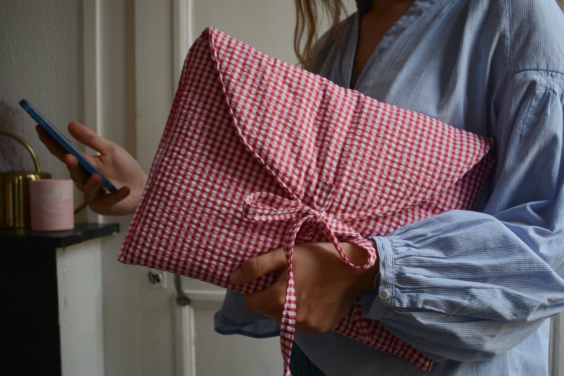 Housse pour ordinateur 13 pouces en vichy rouge - Maisonlili